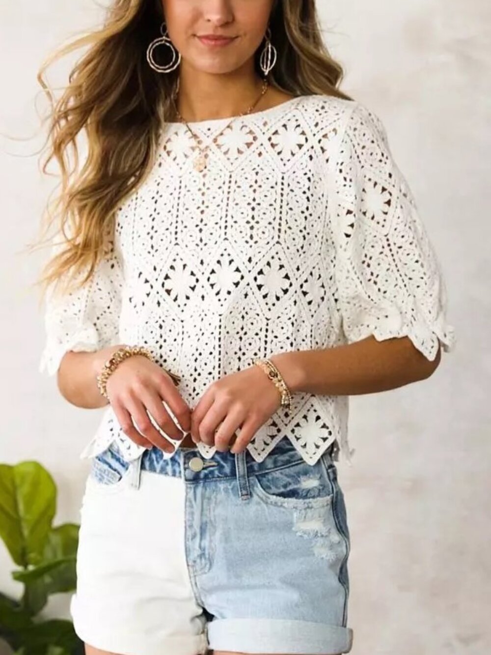 Willow Root Crochet Lace Top White Boho Festival Crop M